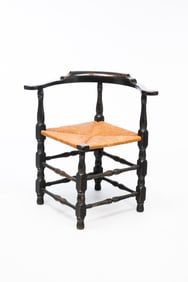 NEW ENGLAND QUEEN ANNE EBONIZED CORNER ARMCHAIR.