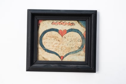 PENNSYLVANIA WATERCOLOR BOOKPLATE FRAKTUR WITH HEART.