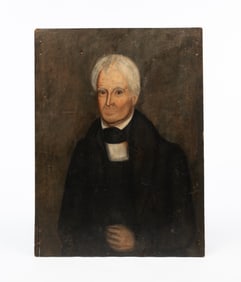 ATTRIBUTED TO RALPH D. CURTIS "THE LONG NECK ARTIST" (AMERICAN, 1808-1885) OIL ON BOARD PORTRAIT OF