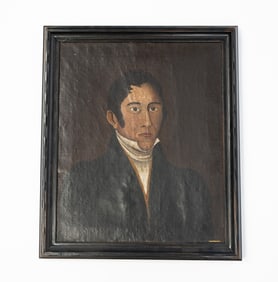 ARTHUR ARMSTRONG (LANCASTER, PENNSYLVANIA, 1798-1851) FOLK ART OIL ON CANVAS PORTRAIT OF A