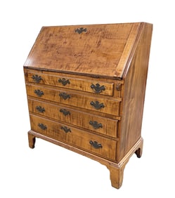 AMERICAN CHIPPENDALE TIGER MAPLE SLANT-FRONT DESK.