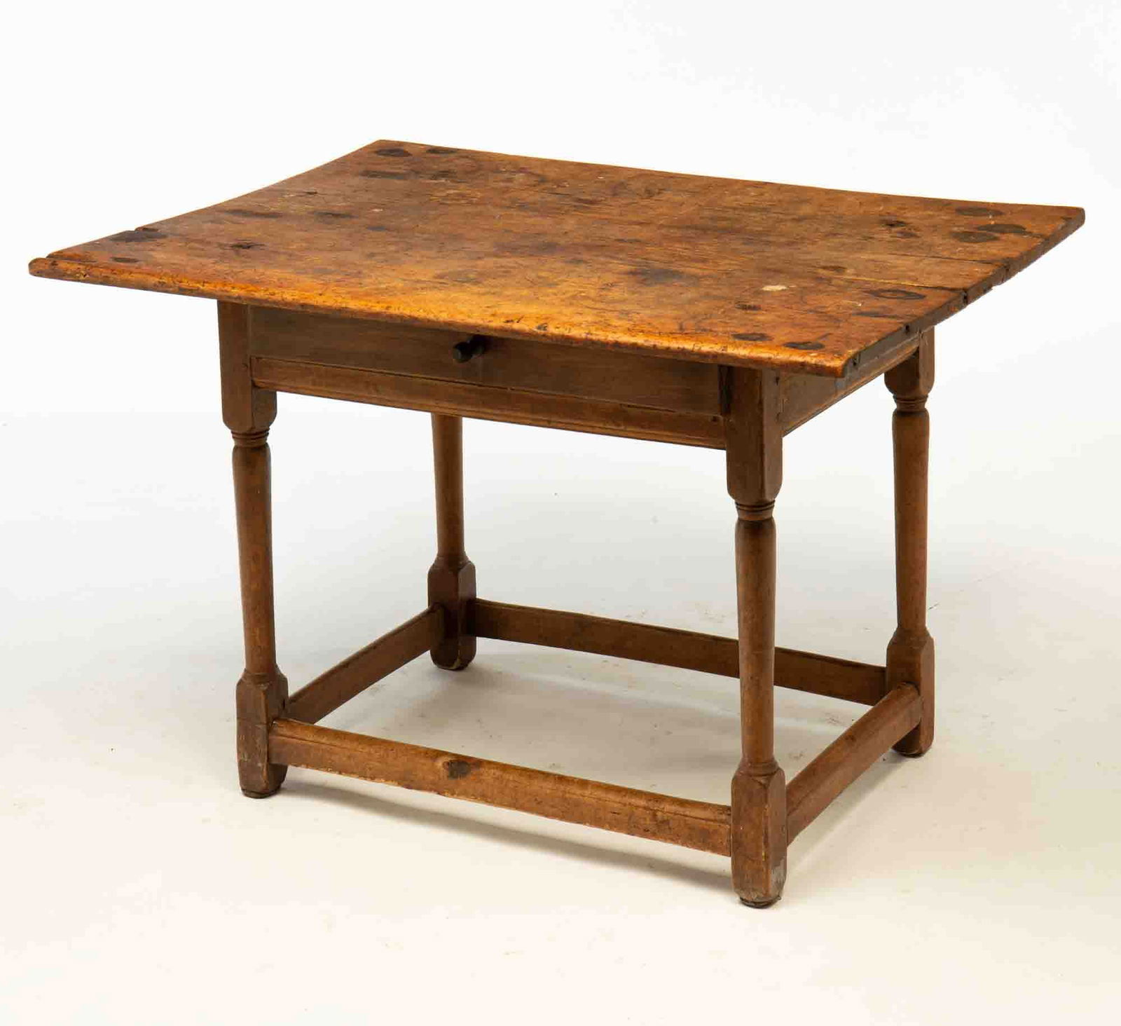 AMERICAN PINE AND MAPLE ONE-DRAWER TAVERN TABLE. (1 of 5)