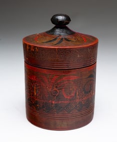 EUROPEAN DECORATED TREEN TEA CADDY.