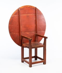 AMERICAN REDDISH-BROWN PAINTED OAK AND PINE HUTCH TABLE.