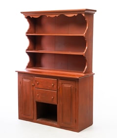 AMERICAN RED-PAINTED OPEN PEWTER CUPBOARD.