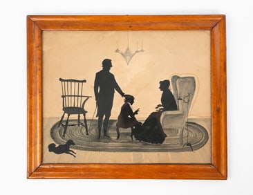AMERICAN SCHOOL INK SILHOUETTE OF A DOMESTIC SCENE.