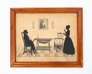 AMERICAN SCHOOL INK SILHOUETTE OF A DOMESTIC SCENE.