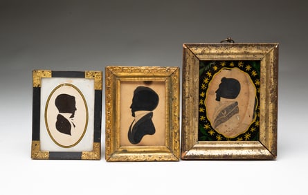 THREE AMERICAN SCHOOL MINIATURE HOLLOW-CUT SILHOUETTE PORTRAITS OF YOUNG MEN.