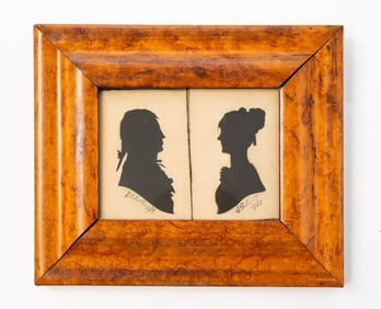 TWO SAMUEL FOLWELL (AMERICAN, 1764-1813) HOLLOW-CUT SILHOUETTES OF A GENTLEMAN AND LADY, DATED 1789.