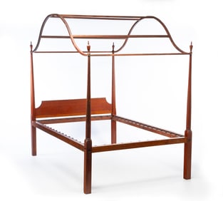 AMERICAN CHERRY AND PINE PENCIL POST ROPE BED WITH TESTER.