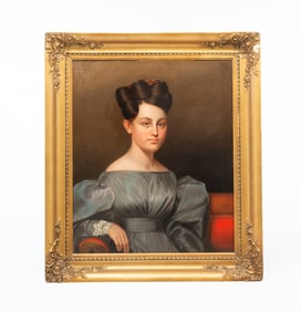 LARGE AMERICAN SCHOOL OIL ON CANVAS PORTRAIT OF A LADY.