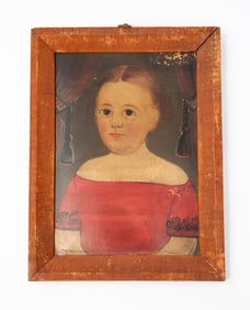ATTRIBUTED TO THE PRIOR-HAMBLIN SCHOOL (AMERICAN) OIL ON HEAVY CARDBOARD PORTRAIT OF A YOUNG CHILD.