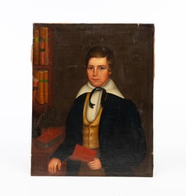 AMERICAN SCHOOL OIL ON CANVAS PORTRAIT OF A YOUNG BOY.