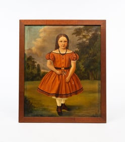 AMERICAN SCHOOL OIL ON CANVAS PORTRAIT OF A YOUNG GIRL.
