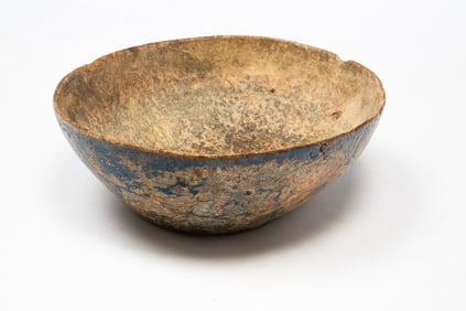 NATIVE AMERICAN PAINTED AND HAND-HEWN BURLWOOD BOWL.