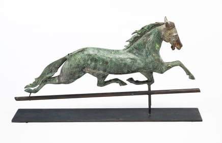 AMERICAN MOLDED COPPER AND CAST IRON FULL-BODIED RUNNING HORSE WEATHERVANE.