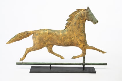 AMERICAN GILT COPPER AND ZINC FULL-BODIED TROTTING HORSE WEATHERVANE.