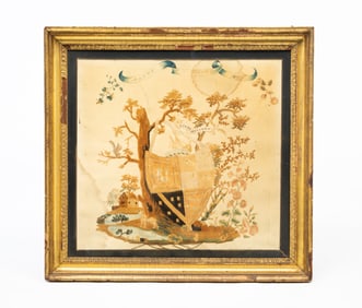 PATTY LIVINGSTON (PROB. HUDSON RIVER VALLEY, NEW YORK) "SPERO MELIORA" NEEDLEWORK AND CHENILLE STEM