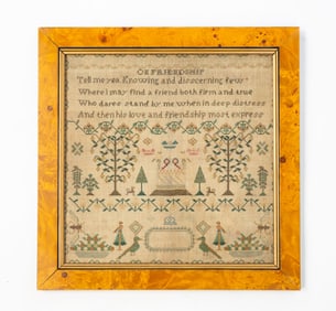ANN WRIGHT (ENGLISH) NEEDLEPOINT SAMPLER "ON FRIENDSHIP," DATED 1819.