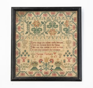 MAYZIE TAYLOR (LIKELY SCOTLAND) NEEDLEWORK SAMPLER, DATED 1761.