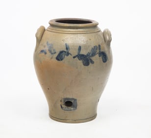R.W. RUSSELL (BEAVER, PENNSYLVANIA) COBALT-DECORATED STONEWARE OVOID FOUR-GALLON WATER COOLER.