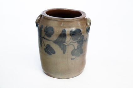 PENNSYLVANIA COBALT-DECORATED STONEWARE THREE-GALLON JAR WITH HANDLES.