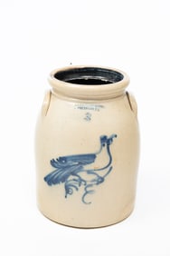 J.A. & C.W. UNDERWOOD (FORT EDWARD, NEW YORK) COBALT-DECORATED THREE-GALLON STONEWARE JAR.