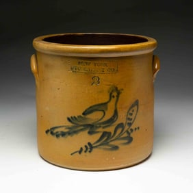 NEW YORK STONEWARE CO. (FORT EDWARD, NEW YORK) COBALT-DECORATED AND DOUBLE-HANDLED TWO-GALLON CROCK.