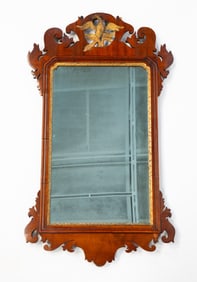 CHIPPENDALE MAHOGANY AND PARCEL-GILT MIRROR WITH HO-HO BIRD.