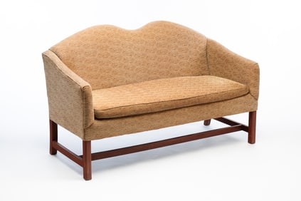 AMERICAN CHIPPENDALE STYLE RED-WASHED MAPLE LOVESEAT.