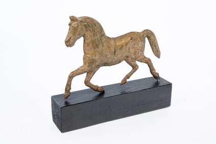 AMERICAN DIMINUTIVE MOLDED AND GILT METAL FULL-BODIED HORSE WEATHERVANE.
