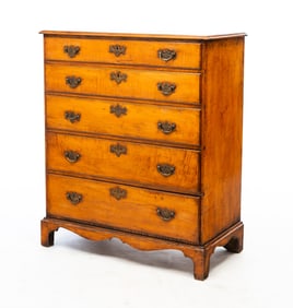 NEW ENGLAND CHIPPENDALE MAPLE FIVE-DRAWER CHEST.