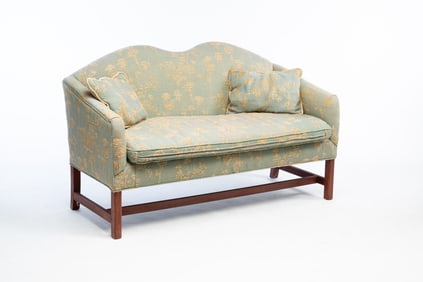 AMERICAN CHIPPENDALE STYLE RED-WASHED MAPLE LOVESEAT.