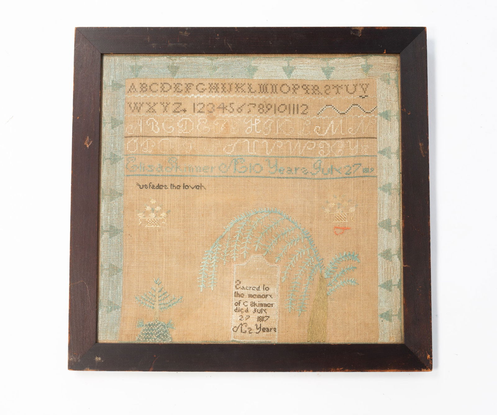 ELISA SKINNER (AMERICAN, B. 1809) MEMORIAL NEEDLEWORK SAMPLER, DATED 1819. (1 of 4)