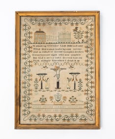 MARY MOORE CLEASEY (WHITTLESEY, ENGLAND) RELIGIOUS NEEDLEWORK SAMPLER, DATED 1800.