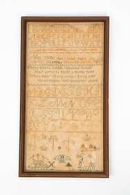 ESTHER GRAY (FAIRFIELD, CONNECTICUT, B. 1823) NEEDLEWORK SAMPLER, DATED 1837.