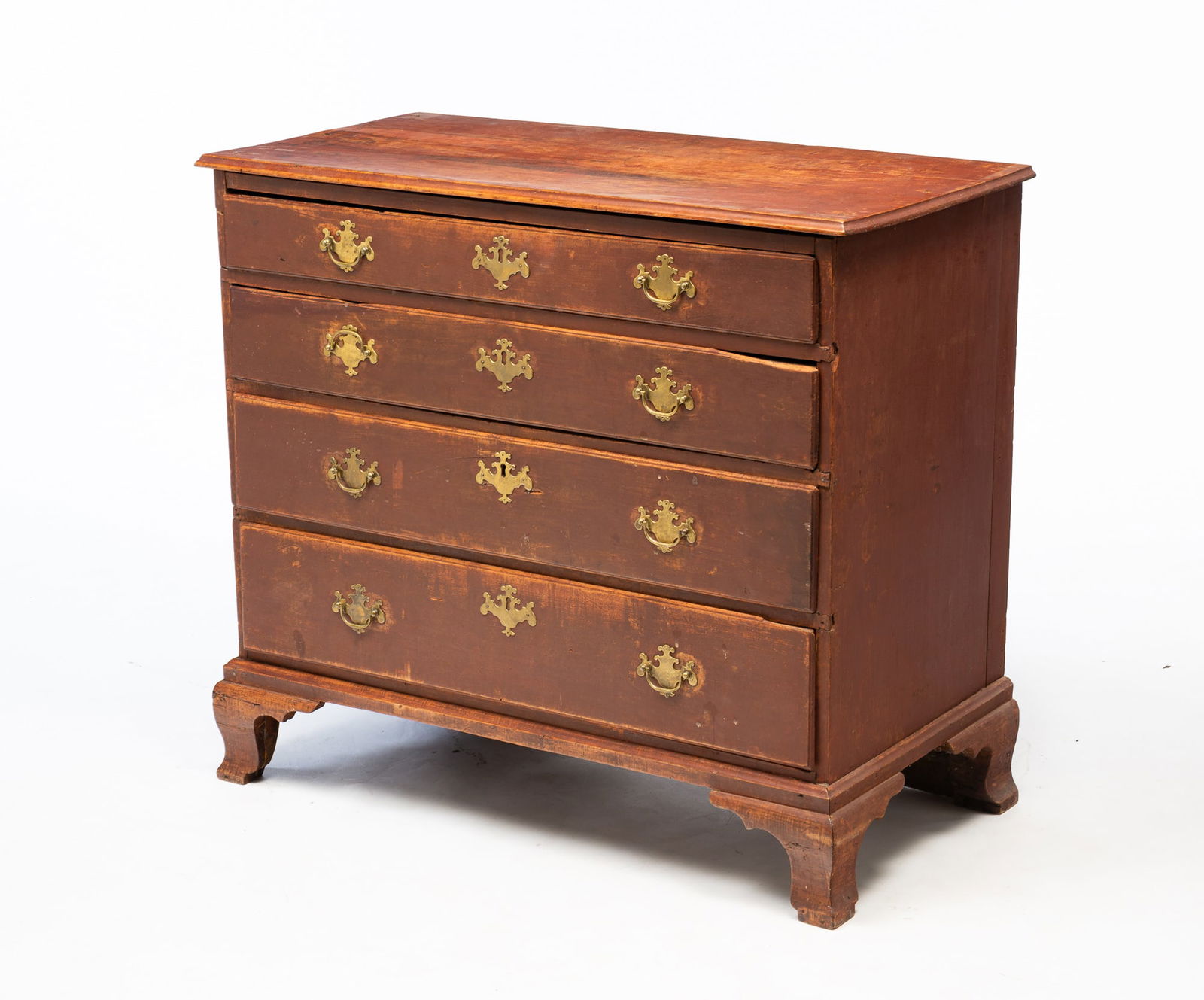 NEW ENGLAND CHIPPENDALE REDDISH-BROWN WASHED BIRCH FOUR-DRAWER CHEST. (1 of 5)