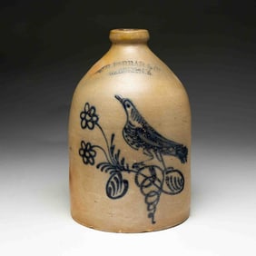 W.H. FARRAR & CO. (GEDDES, NEW YORK) COBALT-DECORATED STONEWARE JUG.