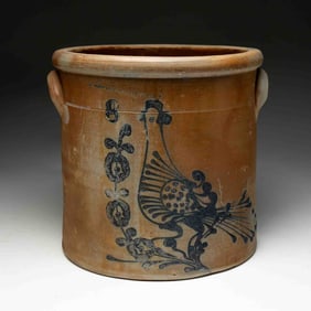 W. ROBERTS (BINGHAMTON, NEW YORK) COBALT-DECORATED STONEWARE THREE-GALLON CROCK.