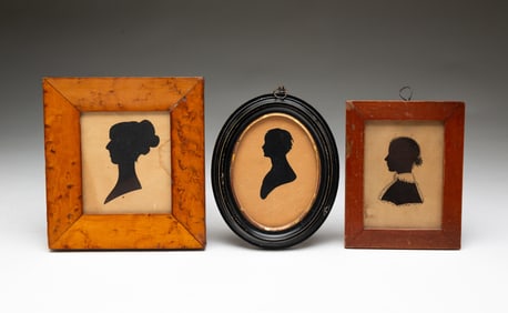 THREE AMERICAN SCHOOL MINIATURE HOLLOW-CUT PAPER SILHOUETTE PORTRAITS.
