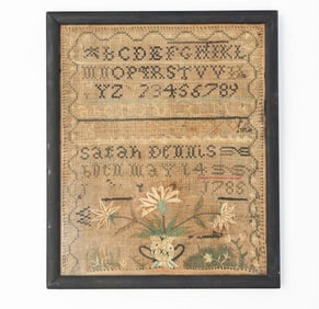 SARAH DENNIS (AMERICAN OR ENGLISH, B. 1785) NEEDLEWORK SAMPLER.