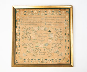 ELIZABETH WOLFF (PHILADELPHIA, PENNSYLVANIA) NEEDLEWORK SAMPLER, DATED 1826.