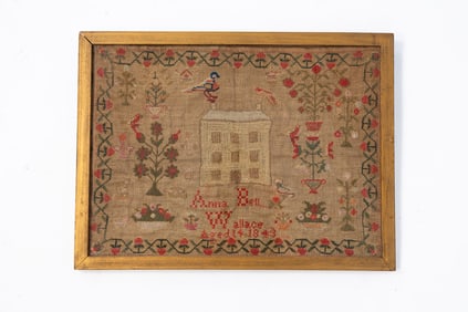 ANNA BELL WALLACE (ENGLISH, B. 1829) NEEDLEWORK HOUSE SAMPLER, DATED 1843.