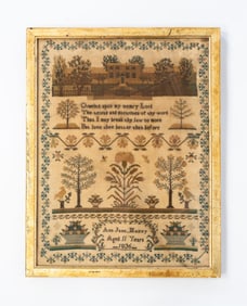 ANN JANE MAZEY (AMERICAN OR ENGLISH, B. 1825) NEEDLEWORK SAMPLER, DATED 1836.