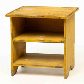 AMERICAN MUSTARD-PAINTED PINE THREE-TIER BUCKET BENCH.