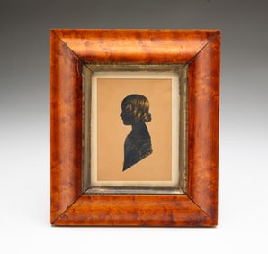 AMERICAN SCHOOL CUT PAPER AND GOUACHE PROFILE SILHOUETTE OF LOUISA JELLARD, DATED 1840.