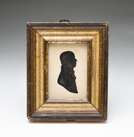AMERICAN SCHOOL MINIATURE CUT PAPER AND INK SILHOUETTE PROFILE PORTRAIT OF SAMUEL BLOOM, DATED 1818.