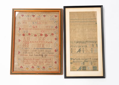 TWO AMERICAN NEEDLEWORK SAMPLERS, DATED 1828 AND 1833.