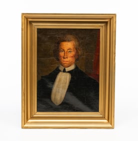 AMERICAN SCHOOL OIL ON CANVAS PORTRAIT OF A YOUNG MAN.
