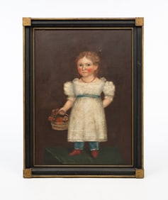 AMERICAN SCHOOL FOLK ART OIL ON CANVAS PORTRAIT OF A CHILD.